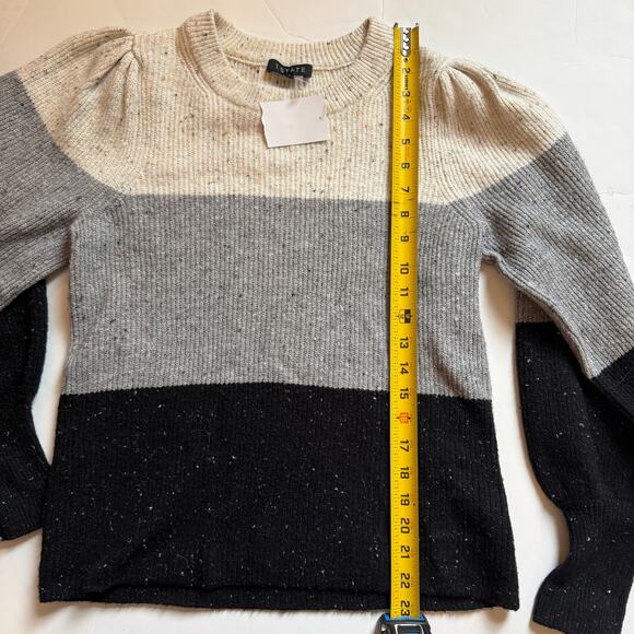 1.STATE Colorblock Puff Sleeve Donegal Knit Sweater - Size Small - NWT - Picture 8 of 9